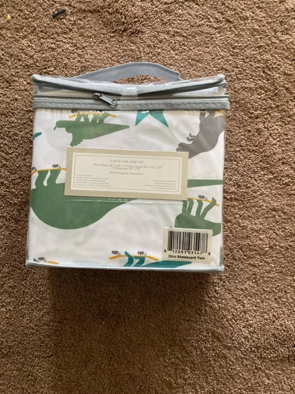 Dino Twin Sheet Set - Green/Teal Dinosaur Print - Picture 2 of 2